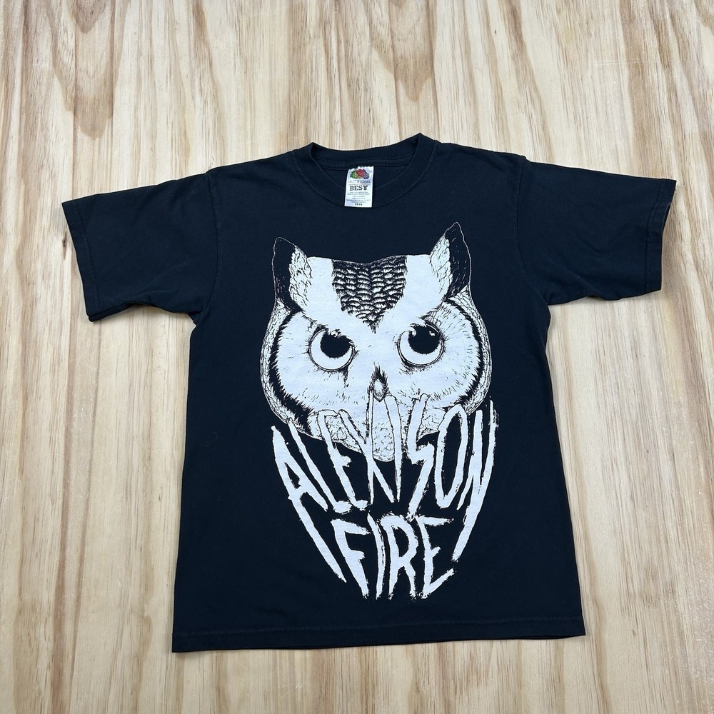 RARE Vintage Y2K Youth Alexisonfire Owl Band T-Shirt Black 14/16 Short Sleeve